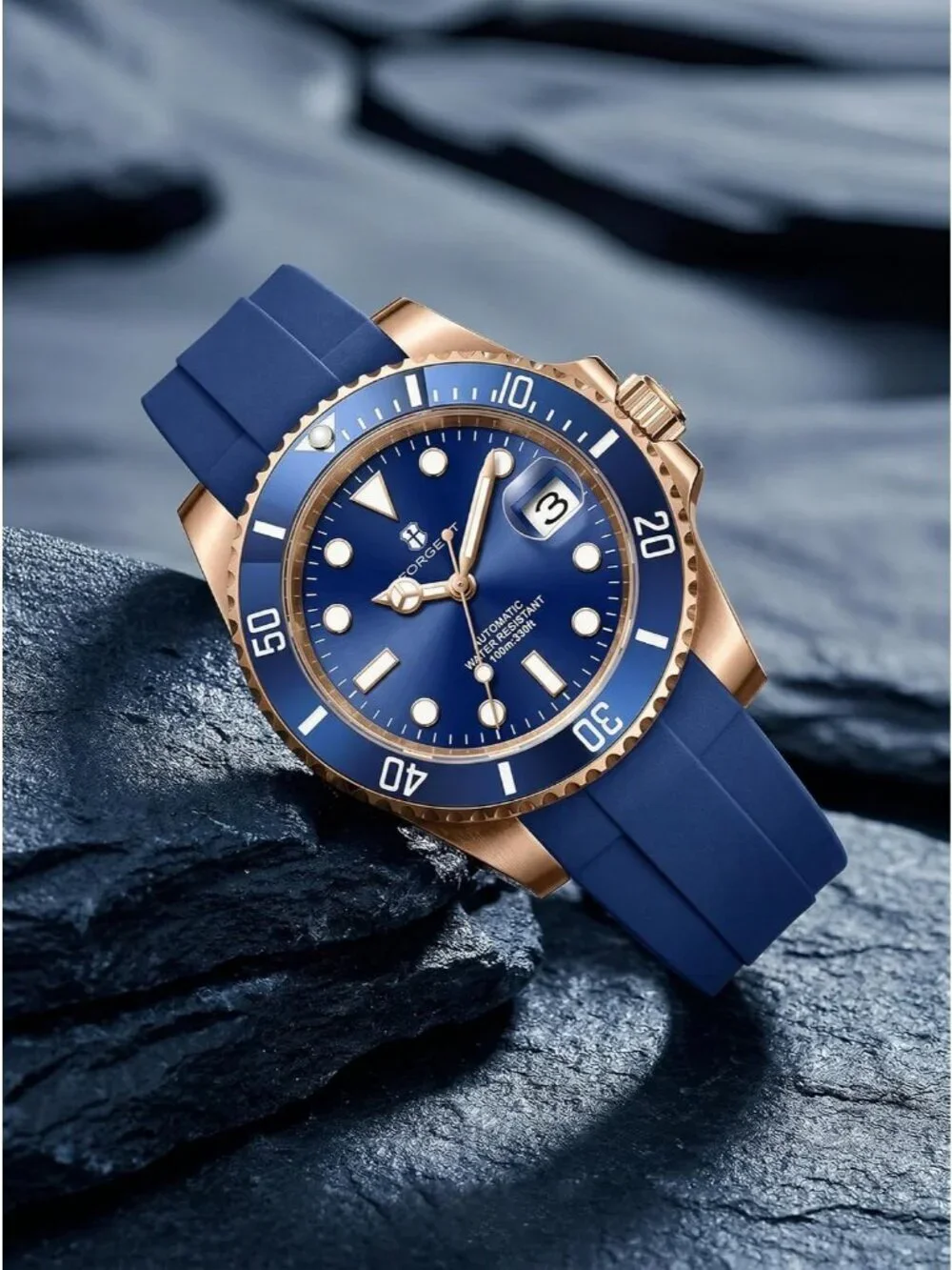 Men's Blue 6001G-R Automatic Dive Stainless Steel Case Crystal Date Wrist Watch